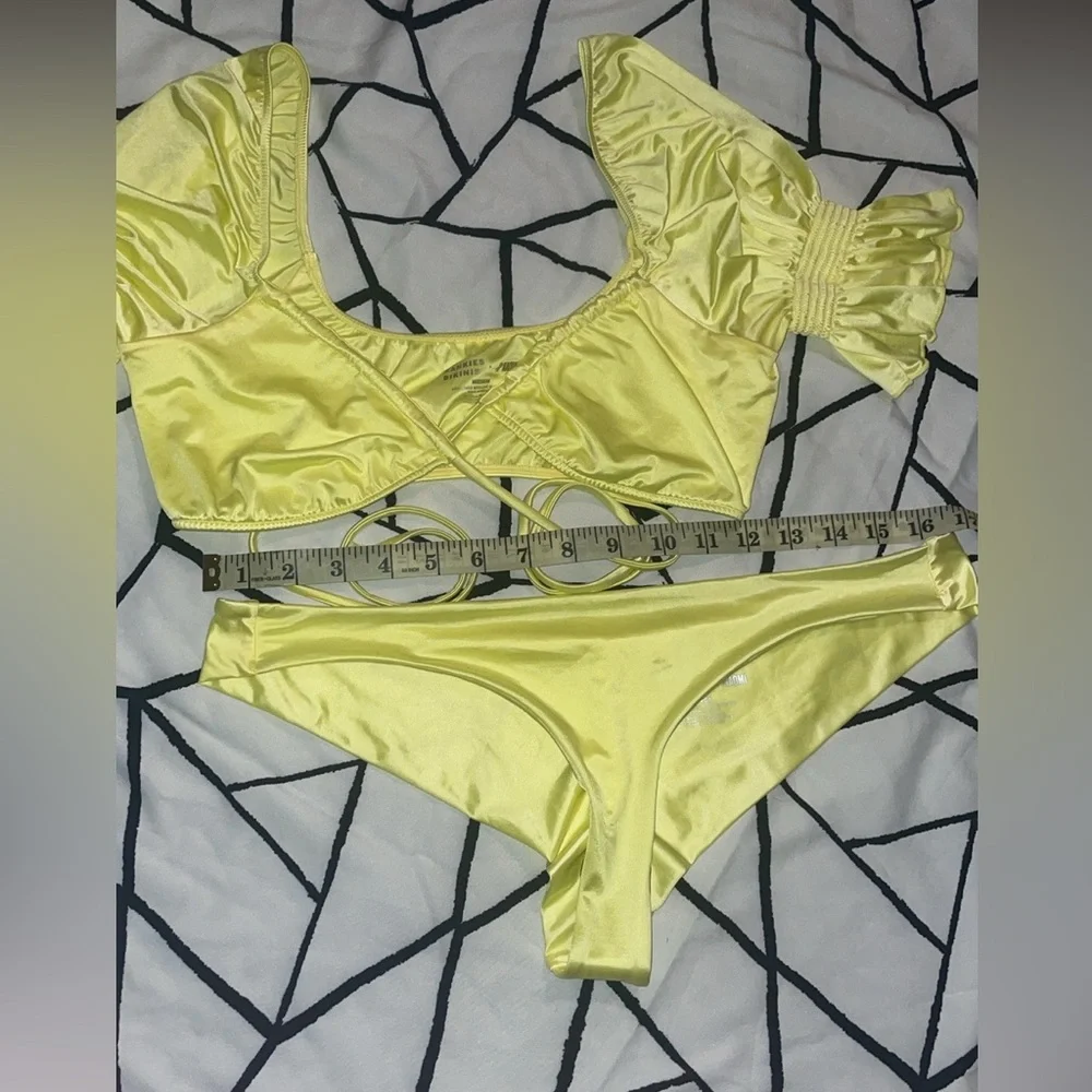 Frankies Bikinis SET NWOT Marina Satin Cheeky Btms(L) Carly Ruffle Satin Top (M)